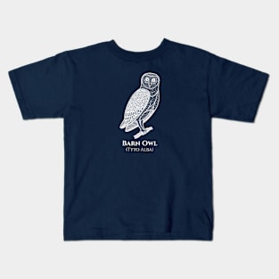 Barn Owl with Common and Scientific Names - animal design Kids T-Shirt